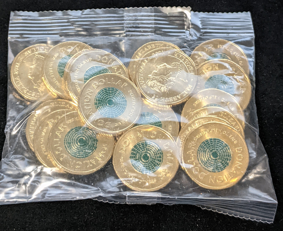 2021 $1 Donation Dollar Uncirculated Bag of 20 Coins – aussiecoinsdirect